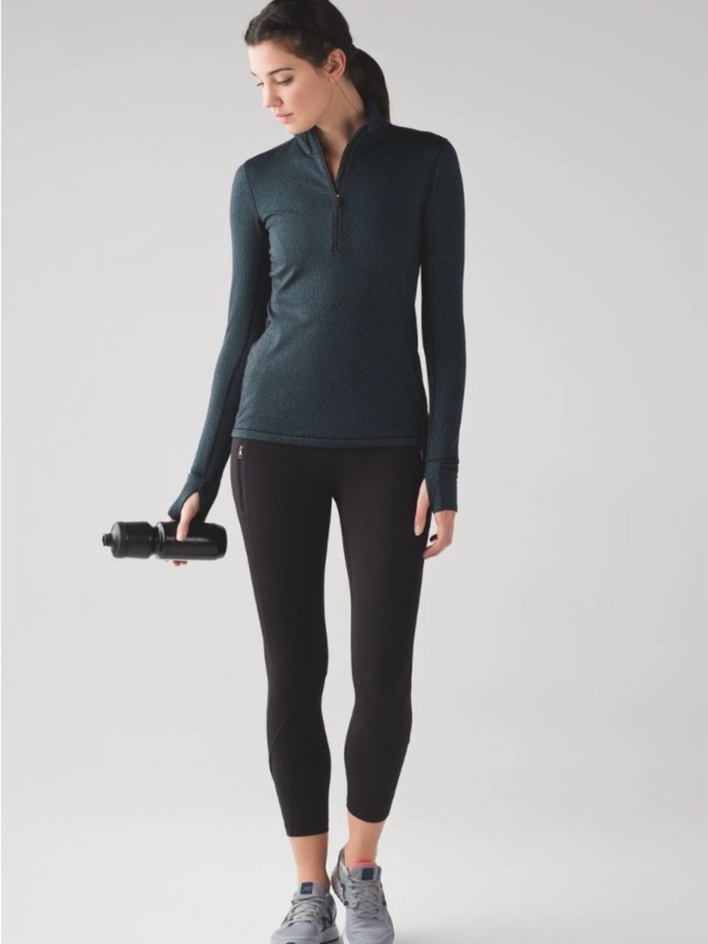 Lululemon Athletica Teal Quarter‑Zip Long Sleeve Pullover Thumbholes Womens Sz 8